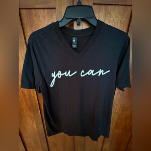 Black V-Neck T-Shirt with 'You Can' Print
